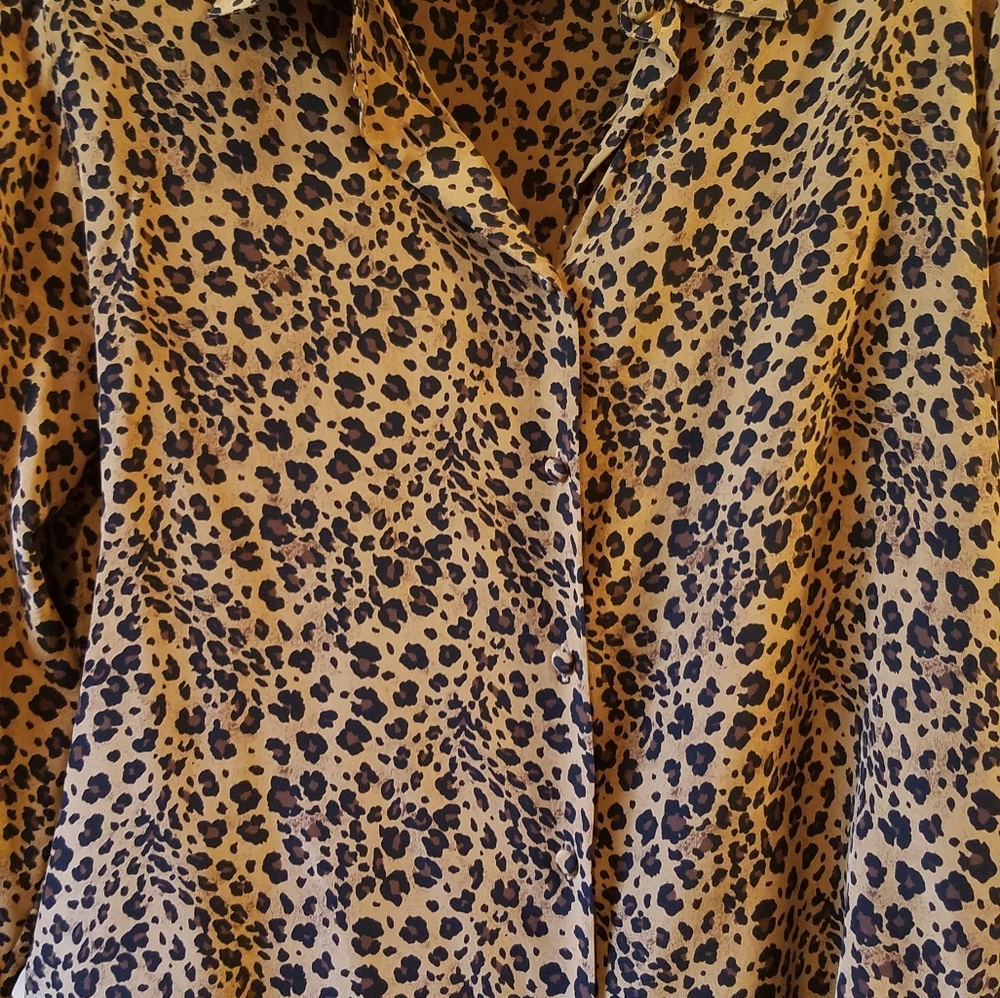 Allison Taylor animal print silk blouse.